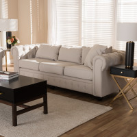 Baxton Studio RX1616-Beige-SF Alaise Modern Classic Beige Linen Tufted Scroll Arm Chesterfield Sofa